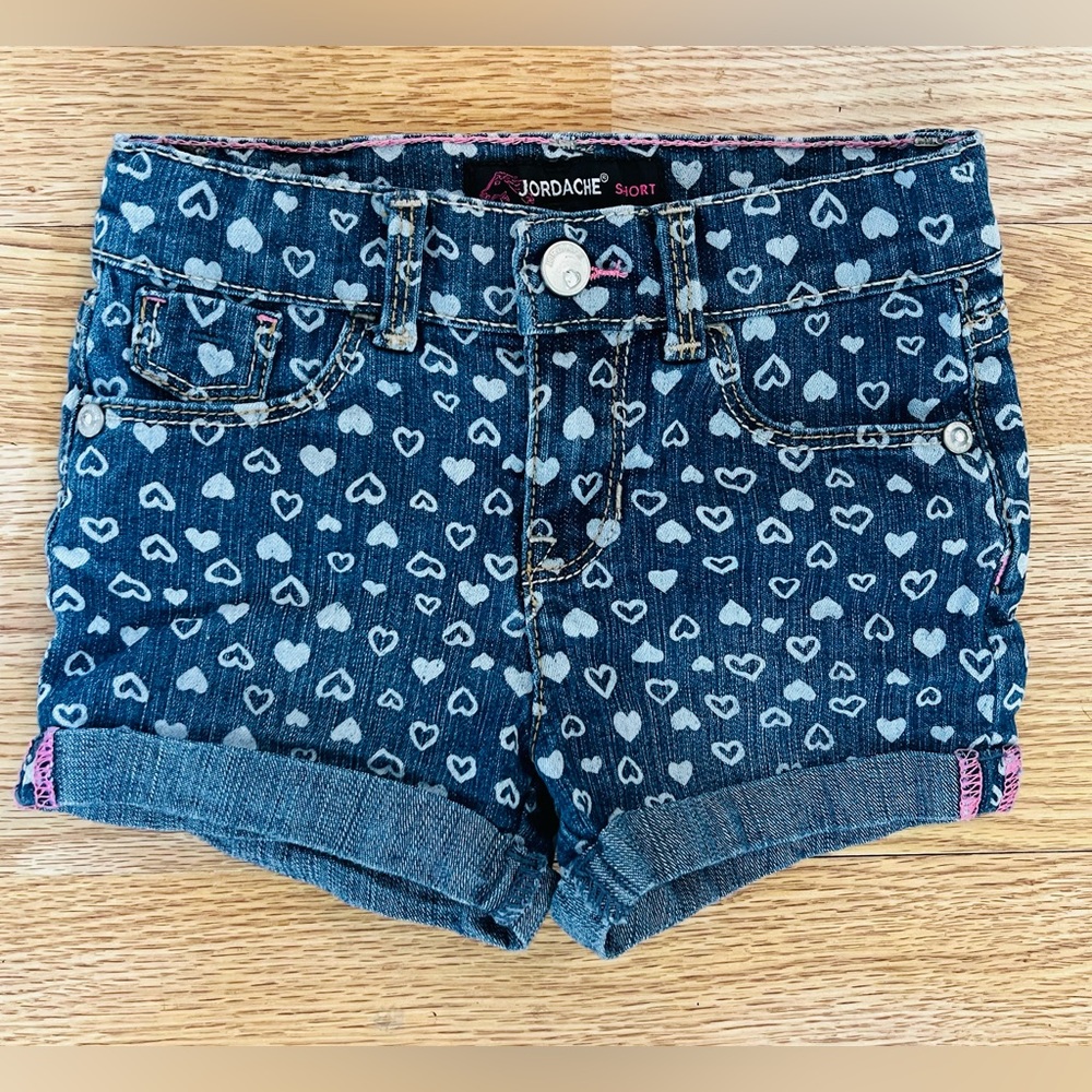 Girls Jordache Blue Jean Shorts with White Hearts